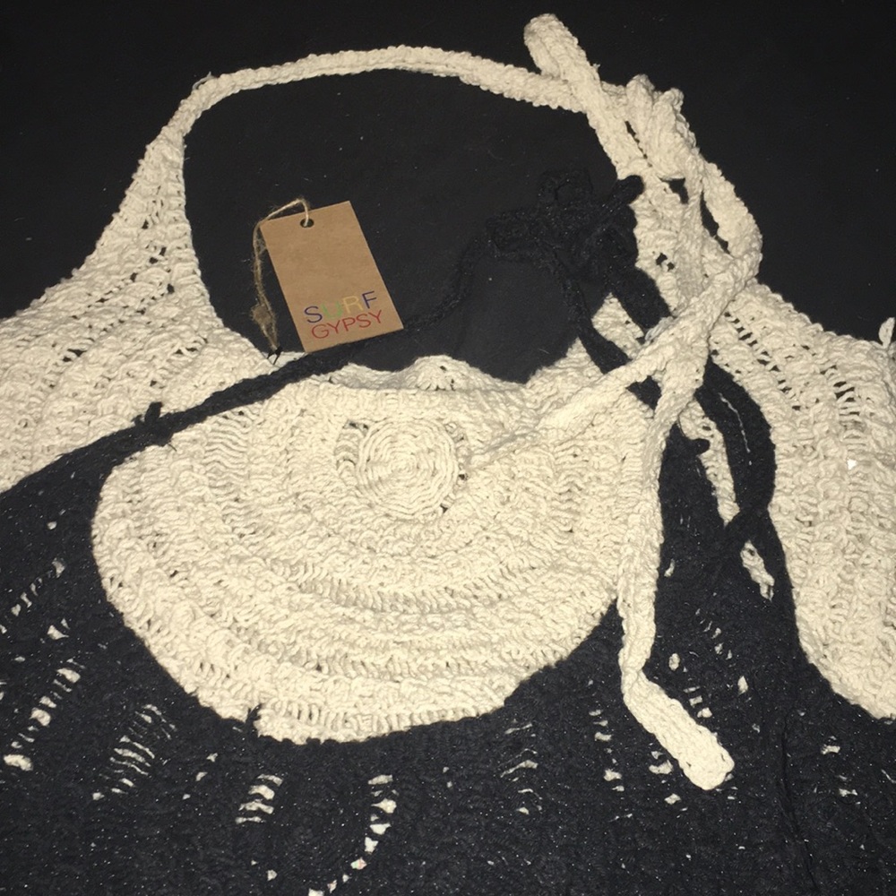 Surf Gypsy Black and Cream Crochet Top